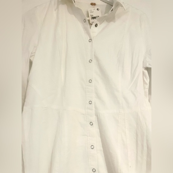 Free People flared sleeve denim mini dress in ivory Size XS NWT - Picture 5 of 8